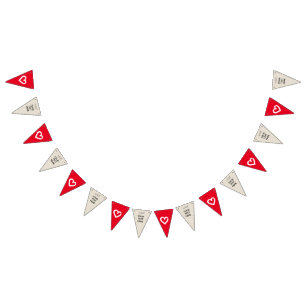 Red Beige Hearts girls boys Party CUSTOMIZE IT Bunting Flags