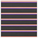 [ Thumbnail: Red, Beige, Indigo, and Black Lines Pattern Fabric ]