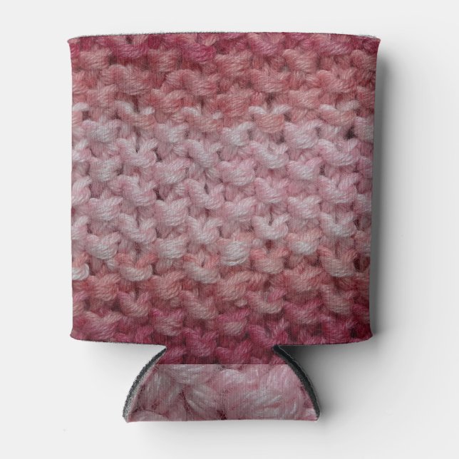 Red Beige Knit Fabric, Textured. Can Cooler (Front)