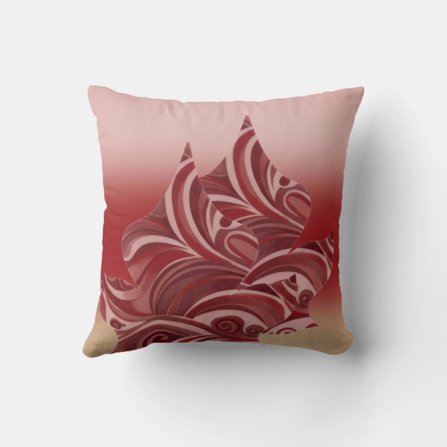 Red Beige Leaf Throw Pillow (Back)
