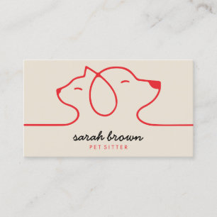 Red Beige Linear Logo Dog Cat Pet Business Card