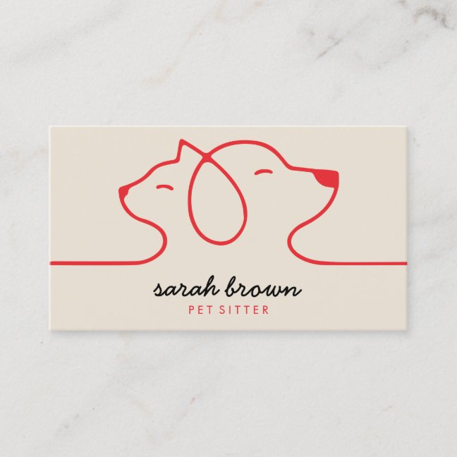 Red Beige Linear Logo Dog Cat Pet Business Card