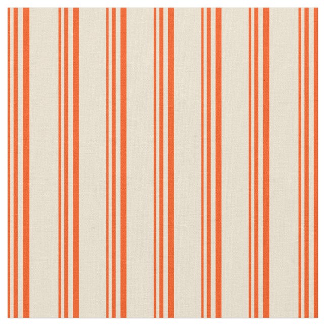 Red & Beige Lined/Striped Pattern Fabric (Close Up)
