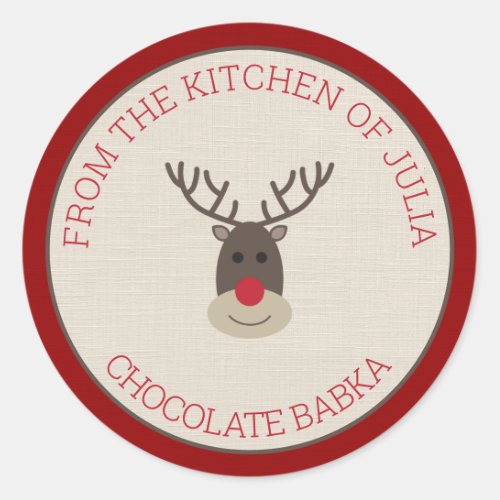 Red Beige Merry Christmas Rudolph Holiday Baking Classic Round Sticker