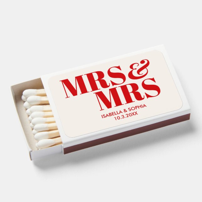 Red Beige Mrs & Mrs Personalized Wedding Matches (Front Open)