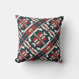 Red Beige Navy Diagonal Southwest Look Abstract Throw Pillow