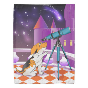 Red beige puppy and telescope duvet cover