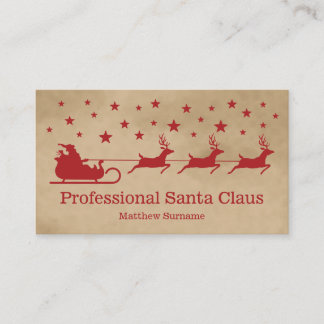 Red Beige Santa Sleigh Professional Santa Service Business Card
