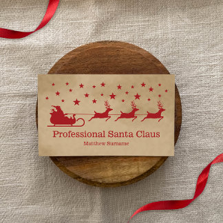 Red Beige Santa Sleigh Professional Santa Service Business Card