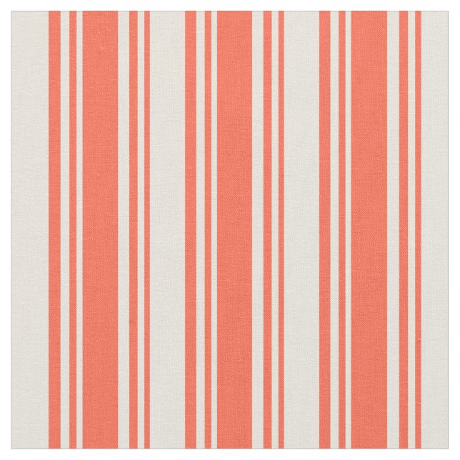 Red & Beige Striped/Lined Pattern Fabric (Close Up)