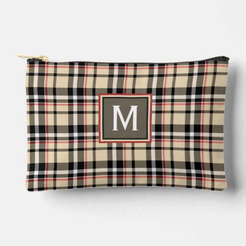 Red Beige Tan Black White Scots Clan Plaid Pattern Accessory Pouch