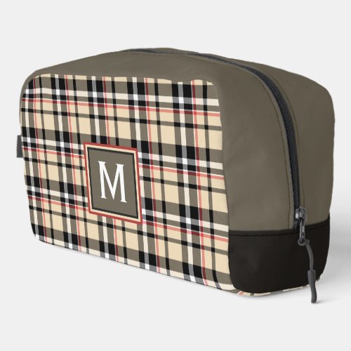 Red Beige Tan Black White Scots Clan Plaid Pattern Dopp Kit