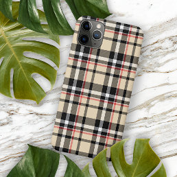 Red Beige Tan Black White Scots Clan Plaid Pattern iPhone 13 Pro Max Case