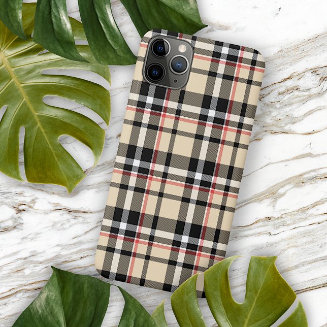 Red Beige Tan Black White Scots Clan Plaid Pattern iPhone Case (Creator Uploaded)