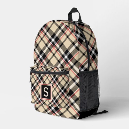 Red Beige Tan Black White Scots Clan Plaid Pattern Printed Backpack