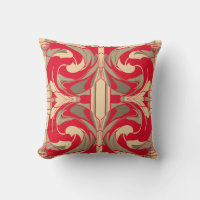 Red Beige Taupe Swirling Ornate Large Scrolls