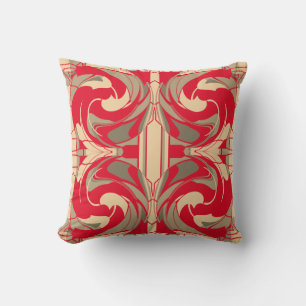 Red Beige Taupe Swirling Ornate Large Scrolls Throw Pillow