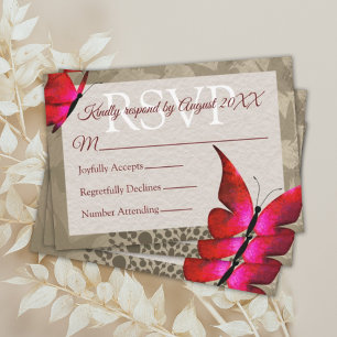 Red, Beige Vintage Butterfly Quinceañera RSVP Advice Card