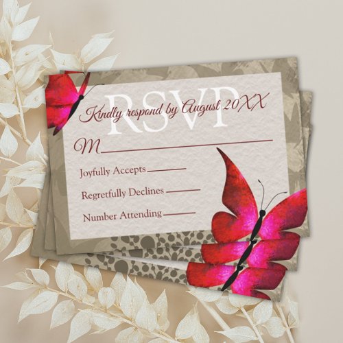 Red Beige Vintage Butterfly Quinceaera RSVP Advice Card