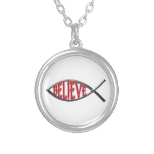 Red Believe Fish Silver Plated Necklace