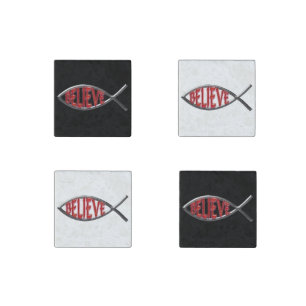 Red Believe Fish Stone Magnet