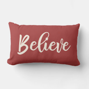Red Believe Script Christmas pillow