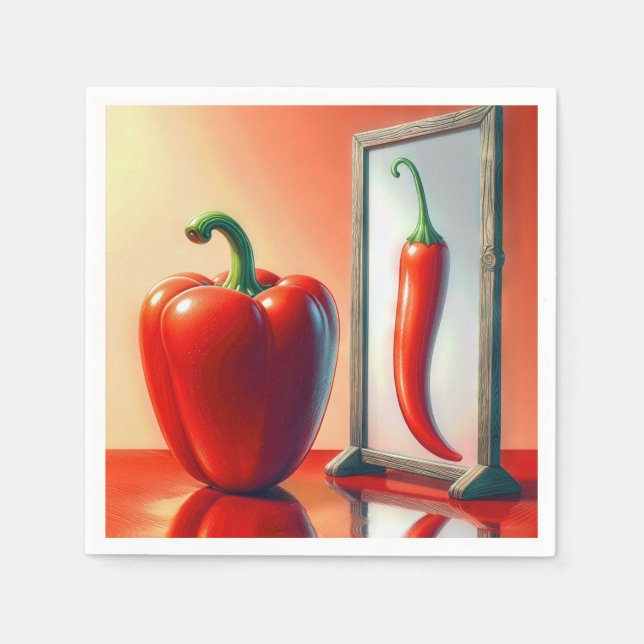Red Bell Pepper Looking In a Mirror Napkins (Front)