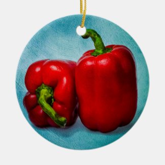 Red Bell Peppers Ceramic Ornament