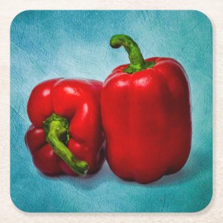 Red Bell Peppers Square Paper Coaster