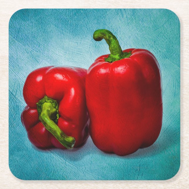 Red Bell Peppers Square Paper Coaster (Front)