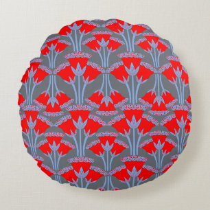 Red Bellflower Round Throw Pillow   One Owl Artist