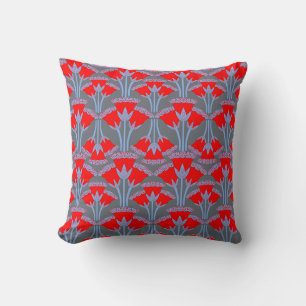 Red Bellflower Throw Pillow   One Owl Artist