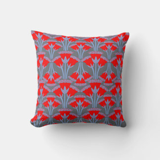Red Bellflower Throw Pillow | One Owl Artist