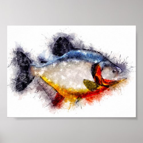 Red Bellied Piranha watercolor monster fish art Poster
