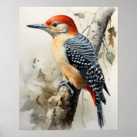 Red Bellied Woodpecker Bird Art Print Poster