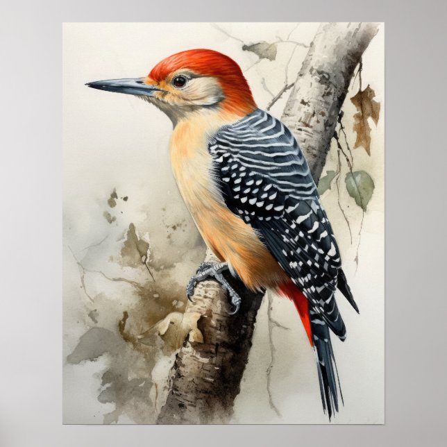 Red Bellied Woodpecker Bird Art Print Poster (Front)