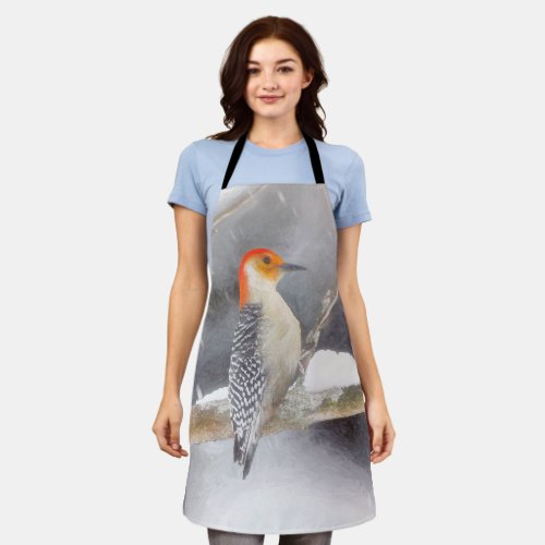 Red_Bellied Woodpecker Painting Original Bird Art Apron