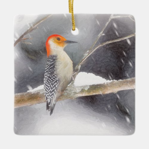 Red_Bellied Woodpecker Painting Original Bird Art Ceramic Ornament