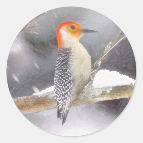 Red_Bellied Woodpecker Painting Original Bird Art Classic Round Sticker