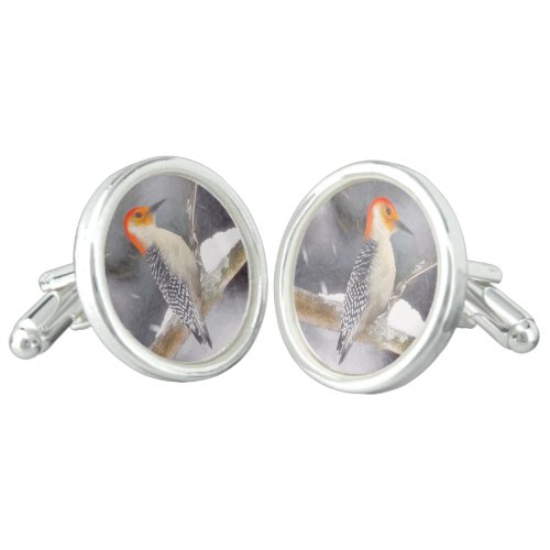 Red_Bellied Woodpecker Painting Original Bird Art Cufflinks