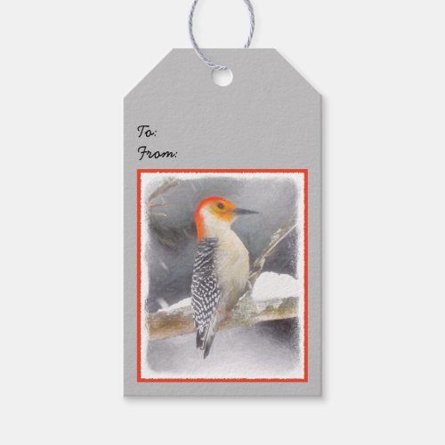 Red_Bellied Woodpecker Painting Original Bird Art Gift Tags