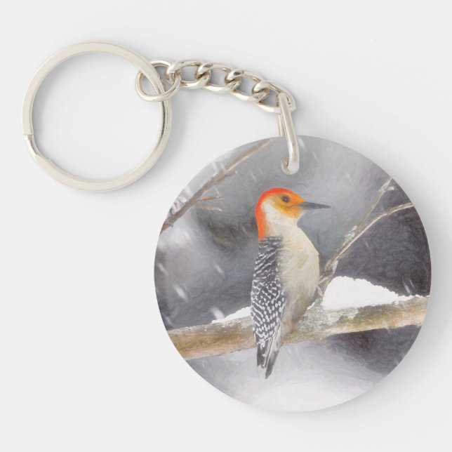 Red-Bellied Woodpecker Painting Original Bird Art Keychain (Front)