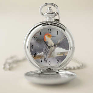 Red-Bellied Woodpecker Painting Original Bird Art Pocket Watch