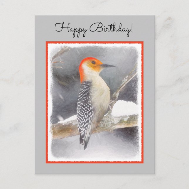 Red-Bellied Woodpecker Painting Original Bird Art Postcard (Front)
