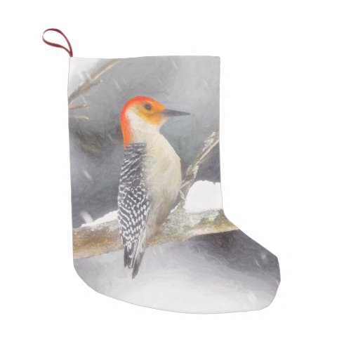 Red_Bellied Woodpecker Painting Original Bird Art Small Christmas Stocking