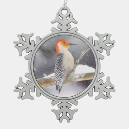 Red_Bellied Woodpecker Painting Original Bird Art Snowflake Pewter Christmas Ornament