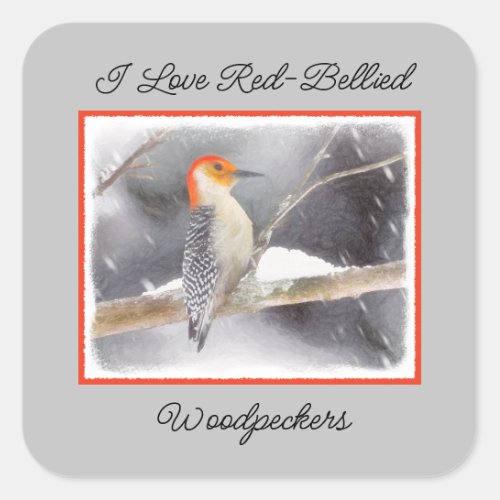Red_Bellied Woodpecker Painting Original Bird Art Square Sticker