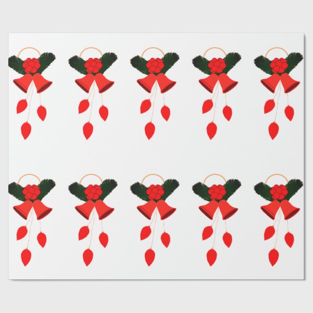 Red Bells and Holly Wrapping Paper (Flat)