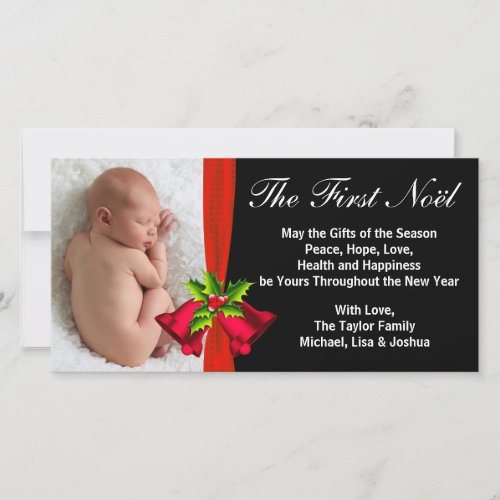 Red Bells Babys First Christmas Photo Card