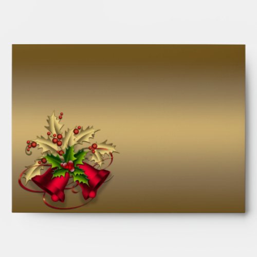 Red Bells Gold Holly Gold Christmas Envelopes